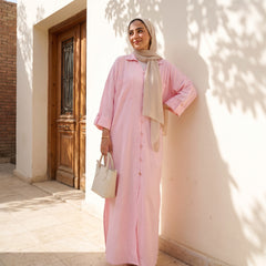 Button-Front Linen Shirt Dress