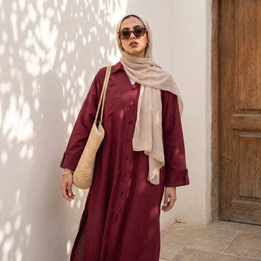 Button-Front Linen Shirt Dress