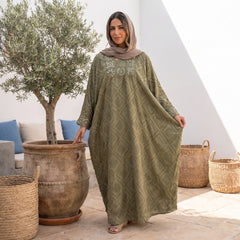 Shiny Linen Embroidered Abaya
