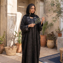 Shiny Linen Embroidered Abaya
