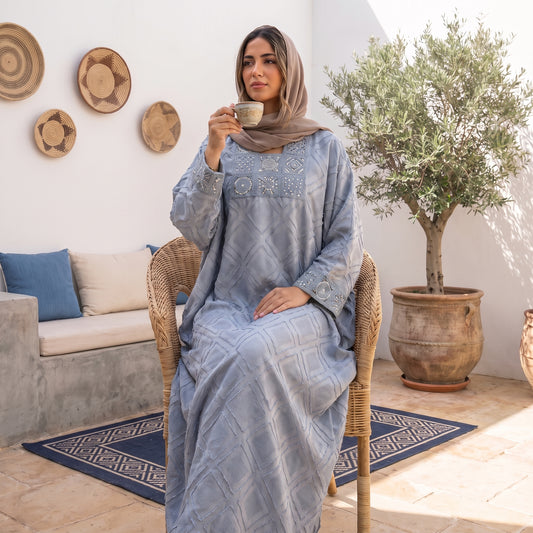 Shiny Linen Embroidered Abaya