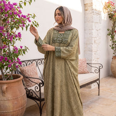 Shiny Linen Embroidered Abaya
