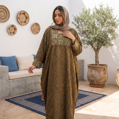 Shiny Linen Embroidered Abaya