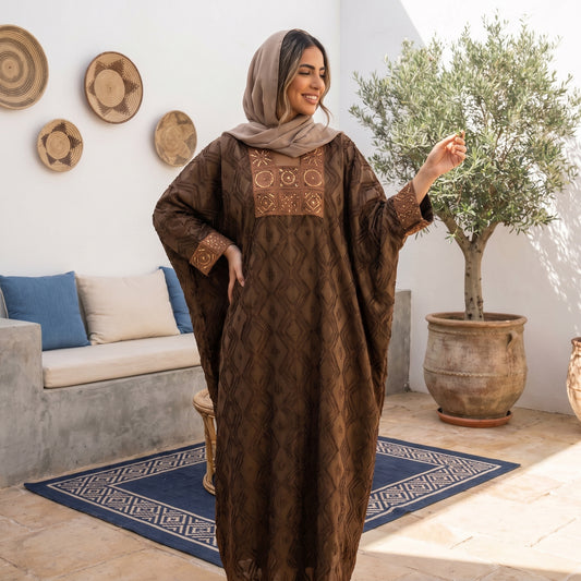 Shiny Linen Embroidered Abaya