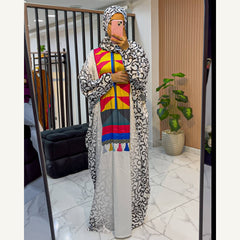 إسدال ستان زخارف ملونة بطرحة متصلة | Ornamental Color Satin Isdal with attached hijab