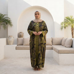 Printed Satin Abaya full view | عرض كامل لـعباية ساتان مطبوعة – view 2 | لقطة 2