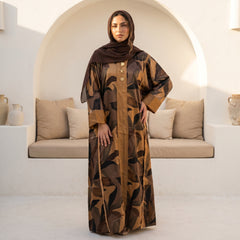 Printed Satin Abaya full view | عرض كامل لـعباية ساتان مطبوعة – view 1 | لقطة 1