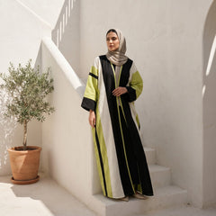 Mixed-Color Linen Cardigan full view | عرض كامل لـكارديجان كتان متعدد الألوان – view 1 | لقطة 1