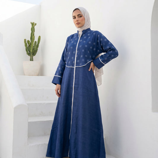 Embroidered Linen Abaya