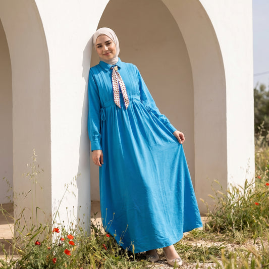 Linen Tie-Neck Dress