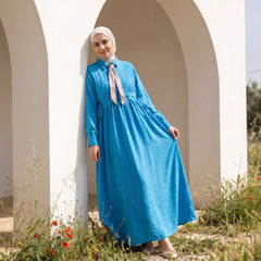 Linen Tie-Neck Dress