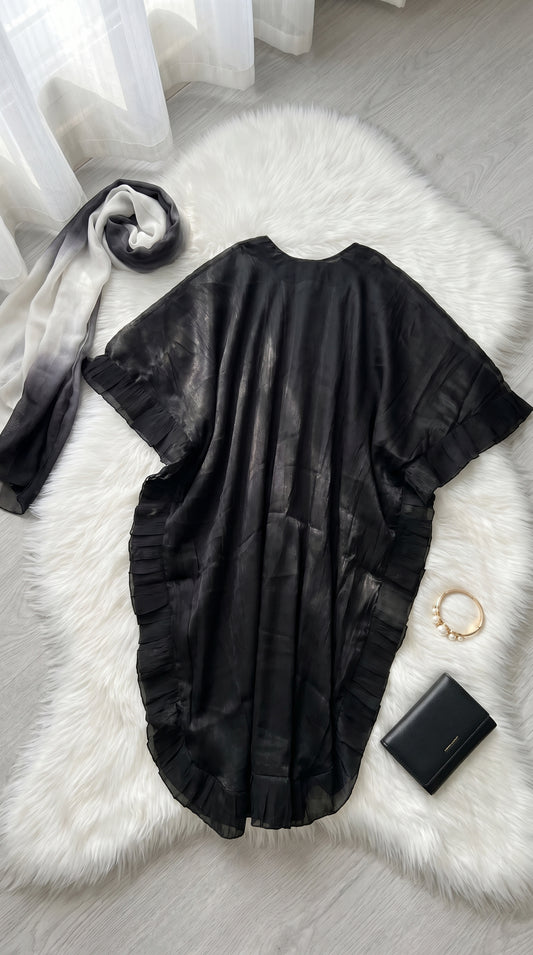 Flowy Chiffon Abaya with Soft Ruffle Details – Free Size