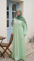 Cotton V-Neck Modest Dress with Side Pockets