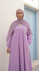 Cotton V-Neck Modest Dress with Side Pockets