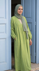 Cotton V-Neck Modest Dress with Side Pockets