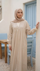 Cotton V-Neck Modest Dress with Side Pockets