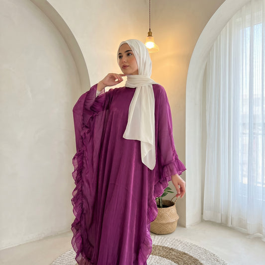 Flowy Chiffon Abaya with Soft Ruffle Details – Free Size