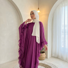 Flowy Chiffon Abaya with Soft Ruffle Details – Free Size