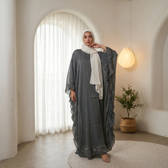 Flowy Chiffon Abaya with Soft Ruffle Details – Free Size