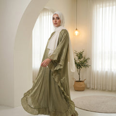 Flowy Chiffon Abaya with Soft Ruffle Details – Free Size