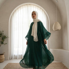 Flowy Chiffon Abaya with Soft Ruffle Details – Free Size