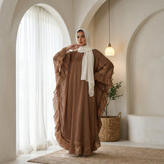Flowy Chiffon Abaya with Soft Ruffle Details – Free Size