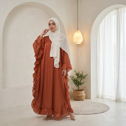 Flowy Chiffon Abaya with Soft Ruffle Details – Free Size