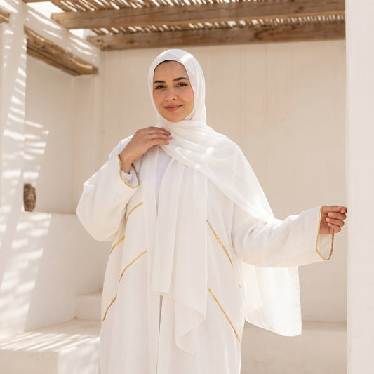 Linen Cardigan with Guipure Details – Elegant Modest Layering Piece