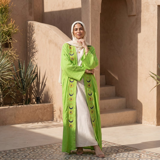 Embroidered Linen Cardigan – Blue Oriental Statement Piece