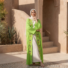 Embroidered Linen Cardigan – Blue Oriental Statement Piece