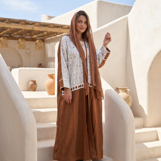 Pure Linen Cardigan with Mirror Sequins