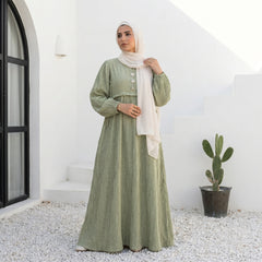Pleated Linen Dress with Strass Details