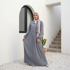 Pleated Linen Dress with Strass Details