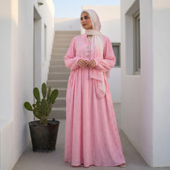 Pleated Linen Dress with Strass Details