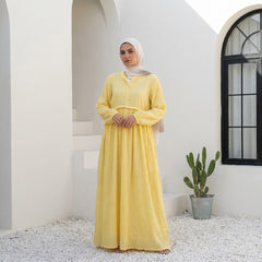 Pleated Linen Dress with Strass Details