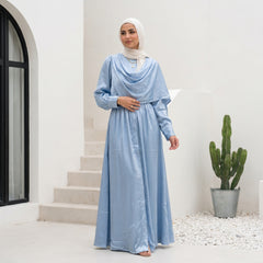 Integrated Hijab Satin Dress – Elegant Modest Design
