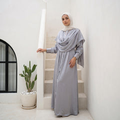 Integrated Hijab Satin Dress – Elegant Modest Design