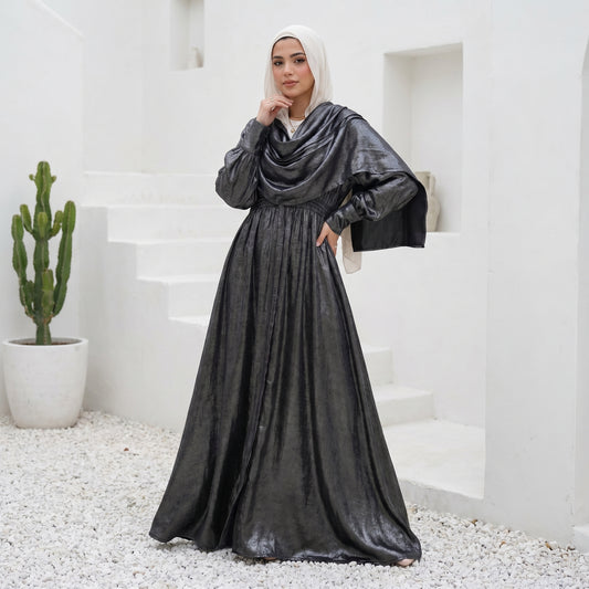 Integrated Hijab Satin Dress – Elegant Modest Design