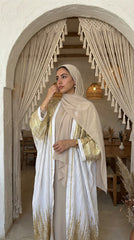 Pleated Armani Satin Cardigan – Gold Laser Print