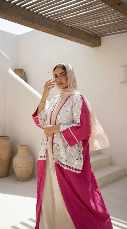 Pure Linen Cardigan with Mirror Sequins