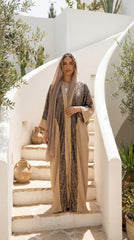 Textured Linen Cardigan with Snake Print – Statement Piece