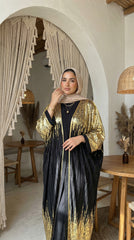 Pleated Armani Satin Cardigan – Gold Laser Print