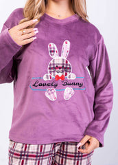 Lovely Bunny Velvet Pajama Set – Soft Plush Two-Piece | Winter Homewear