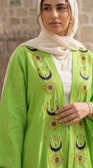 Embroidered Linen Cardigan – Blue Oriental Statement Piece