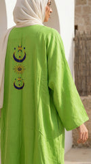 Embroidered Linen Cardigan – Blue Oriental Statement Piece