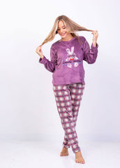 Lovely Bunny Velvet Pajama Set – Soft Plush Two-Piece | Winter Homewear