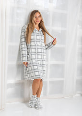 Cozy Checkered Velvet Home Dress with Matching Slippers | Fulana Homewear