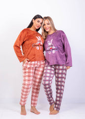Lovely Bunny Velvet Pajama Set – Soft Plush Two-Piece | Winter Homewear