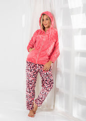 Leafy Velvet Pajama Set with Hoodie – Cozy Winter Homewear by Fulana