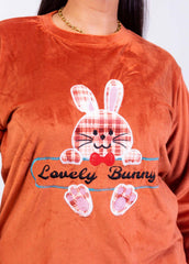 Lovely Bunny Velvet Pajama Set – Soft Plush Two-Piece | Winter Homewear